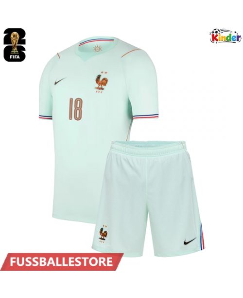 Günstige Frankreich Warren Zaire-Emery #18 Auswärts Trikotsatzt Kinder WM 2026 Kurzarm (+ Kurze Hosen)